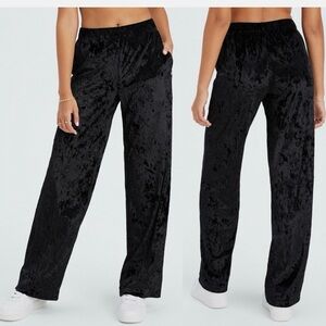 NWT Fabletics Go To crushed velour wide leg black pant